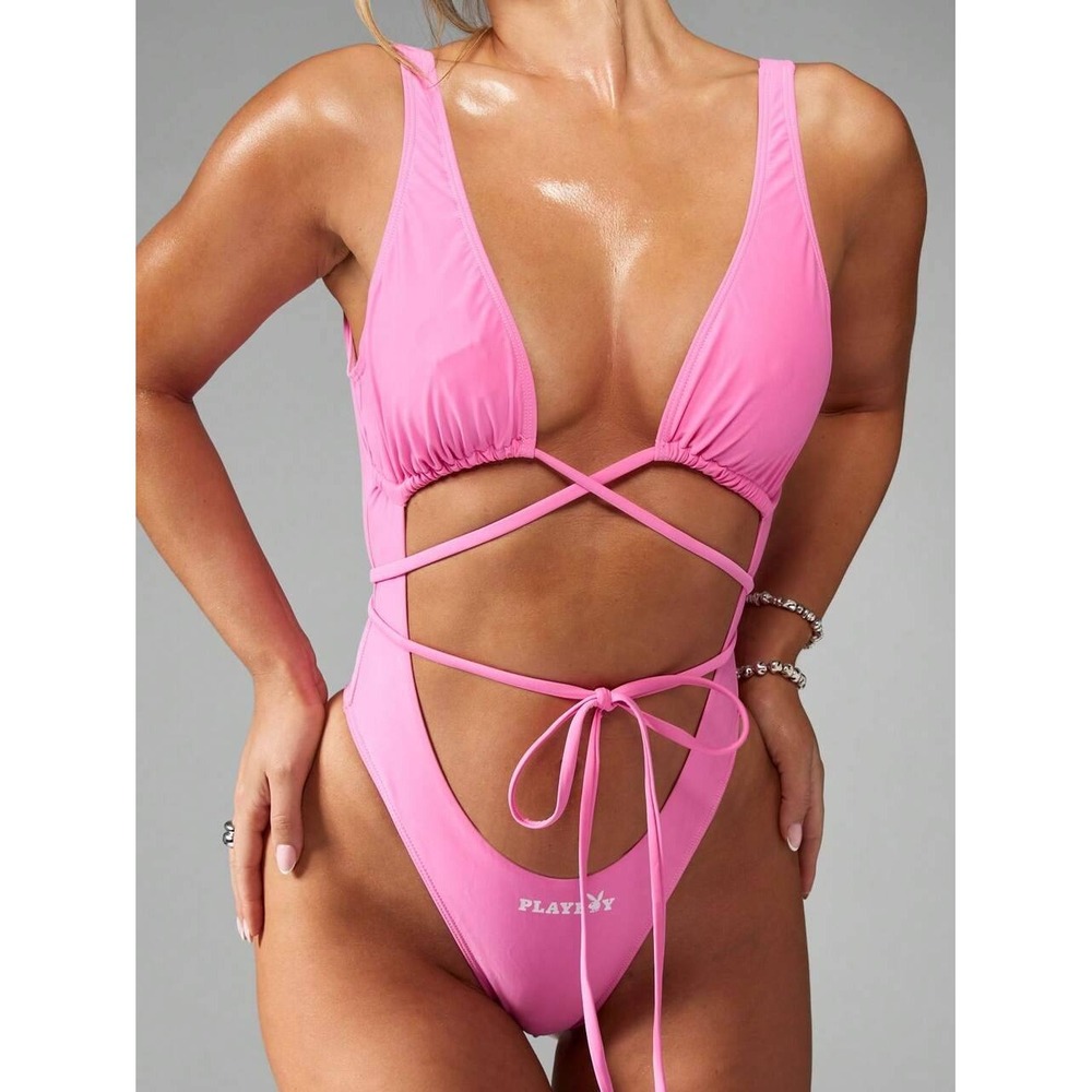 Playboy x Missguided NWT Pink Cutout Wrap Tie Monokini Swimsuit Large